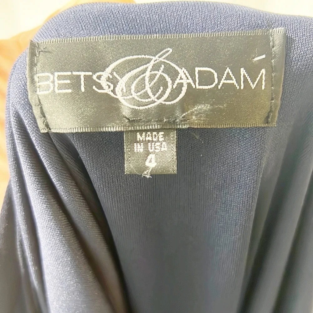 Betsy & Adam Navy Blue Gold Metal Mesh Ruffle One Shoulder Sheath Dress 4 NWT - Picture 8 of 13